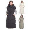 Yousheng Winter Women Vest Coat with Belt Padded Stand Collar Sleeveless Calf Length Down Waistcoat Zipper And Button Closure Cold Weather Outerwear