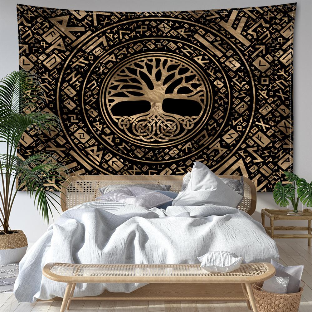 Rune Tree Of Life Tapestry Wall Hanging Abstract Art Hippie Tapiz Witchcraft Mysterious Living Room Background Cloth Home Decor