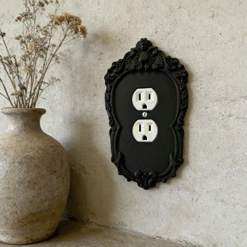 Gothic Style Wall Switches Plate Cover Elegant Decorative Plastic Panel Elegant Black Wall Panel Cover For Home Decoration