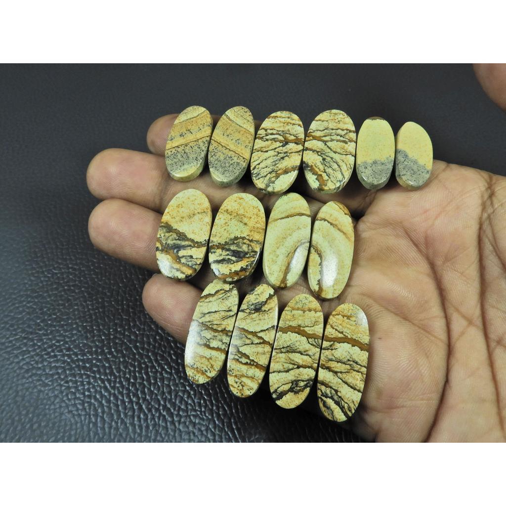 Natural Picture Jasper Matched Pair Oval Cabochon Loose Gemstone 07 Pair Lot C-3385