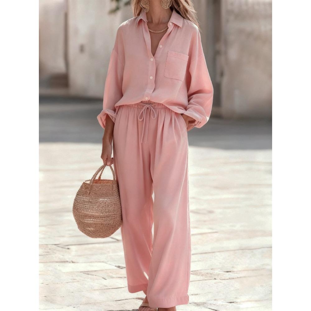 New Solid-color Set of Loose-fitting Long-sleeved Tops for Women