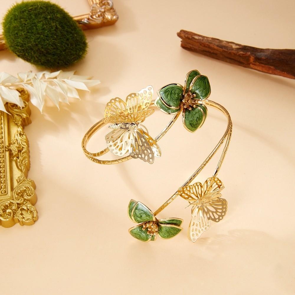 Gold Color Butterfly Flower Arm Cuff Metal Flower Cuff Arm Ring New Spiral Arm Bracelet  Women