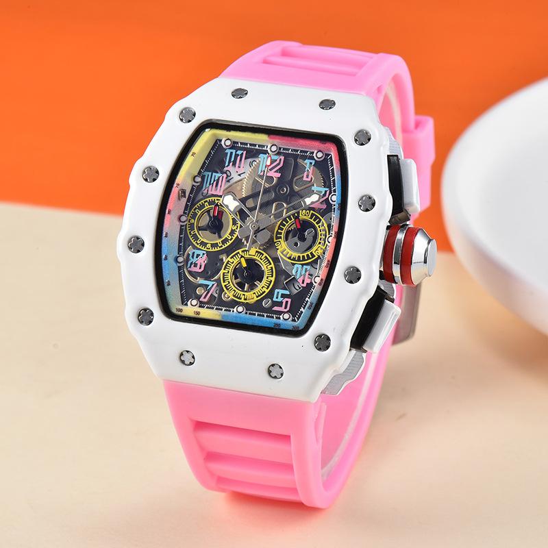 Barrel-shaped colorful hollow versatile men's quartz watch spot fashion sports hollow quartz men's watch wholesale