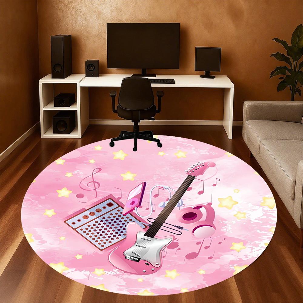 1pc Guitar Amplifier Round Chair mat Area Rug - Non-Slip, Floor Mat for Office, Bedroom, home decor Christmas Gift p0811210