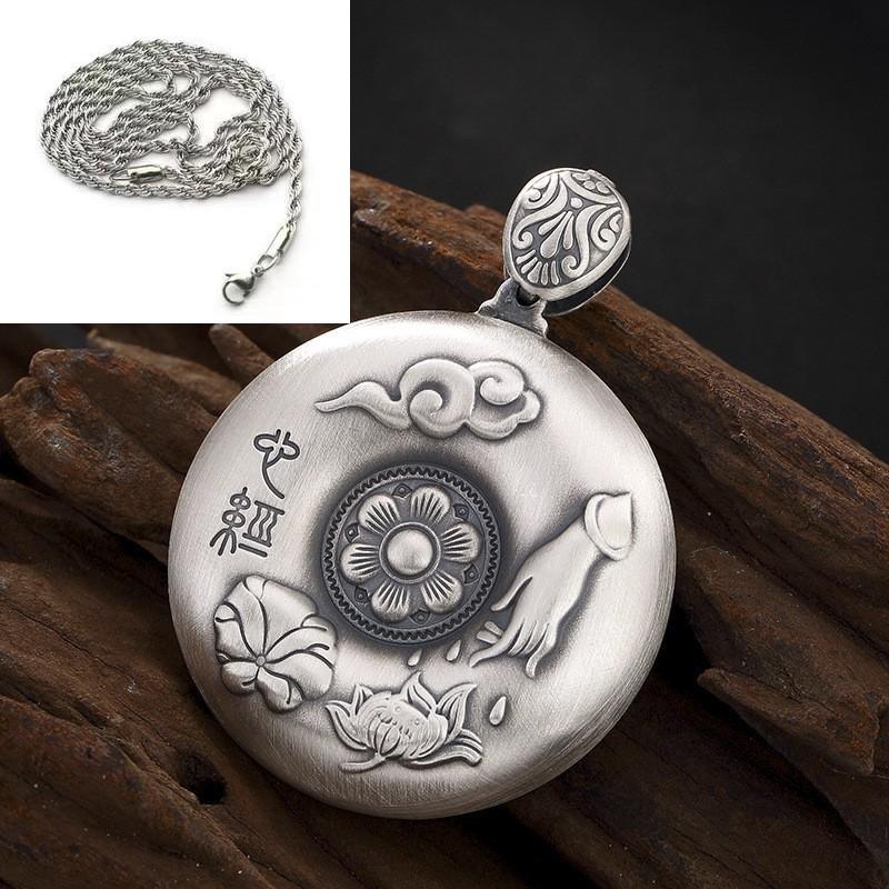 Copper Crystal Om Mani Padme Hum Heart Sutra Pendant With Chain Unisex Necklace Ethnic Style