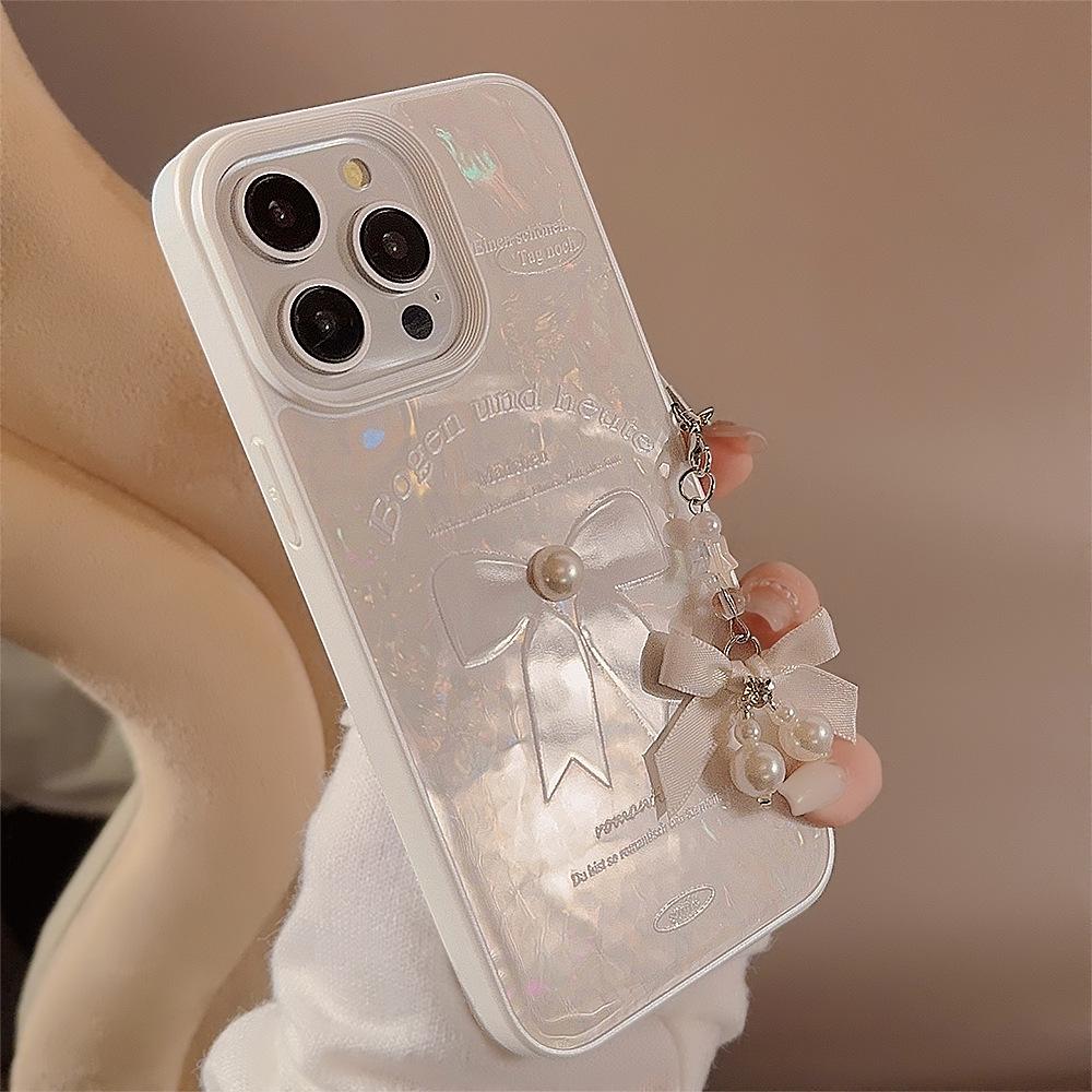 Three-dimensional Pearls Are Suitable for IPhone 14 Phone Cases IPhone 16 Bow Pendants  15promax  and 11 Shells