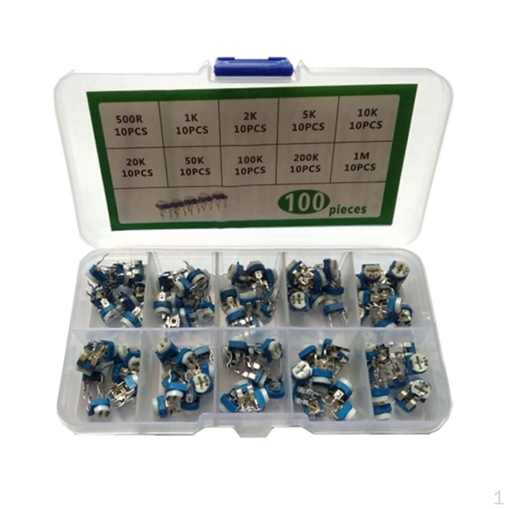 

100 шт. 10 видів змінних резисторів. Набір потенціометрів із коробкою