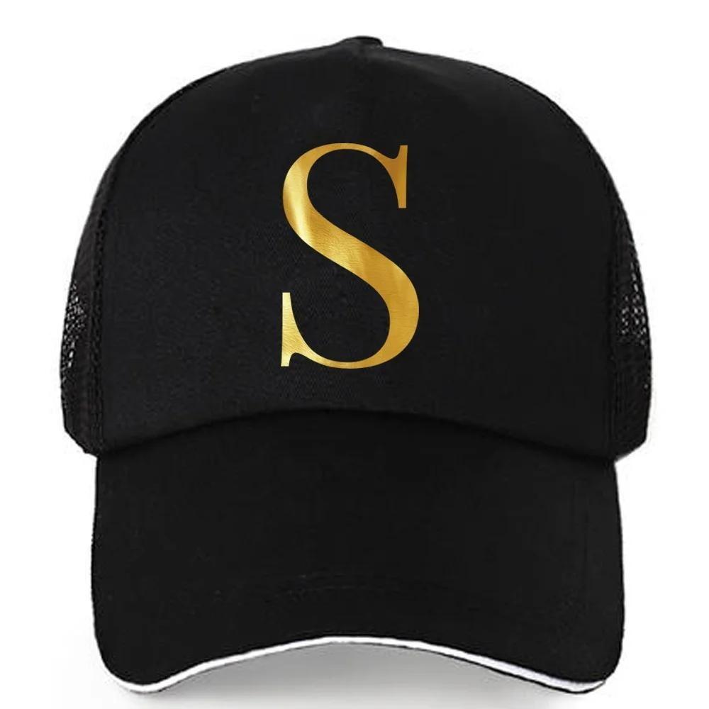 1pc AmaBe Hip-Hop Baseball Cap with Golden Letter Print, Adjustable Hook & Loop Closure, Breathable Mesh Back, Lightweight Stret