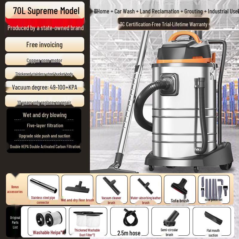 High-Power Industrial Vacuum Cleaner for Home, Car, and Small-Scale Cleaning