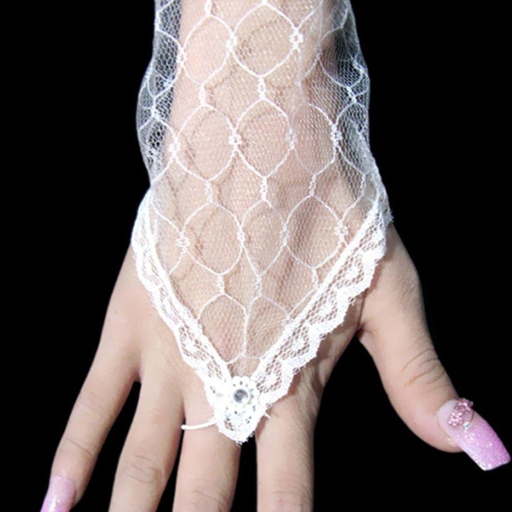 Elegant Girls Wedding Mesh Elbow Length Long Lace Bow Gloves Ruffle Bridal Mittens White Gloves