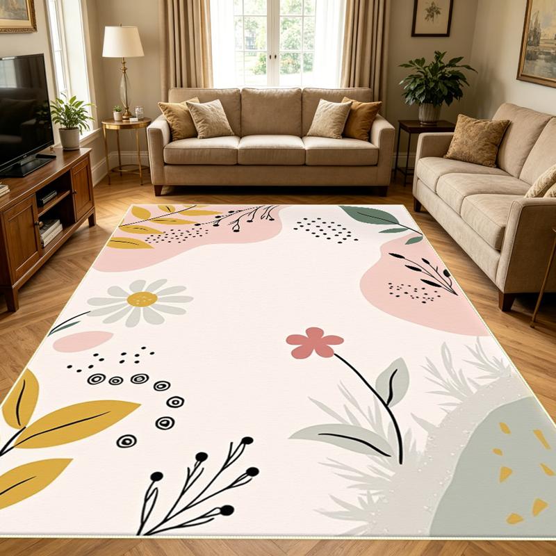 Modern Beige Yellow Geometric Area Rug Minimalist Stripe Living Room Bedroom Home Office Decor