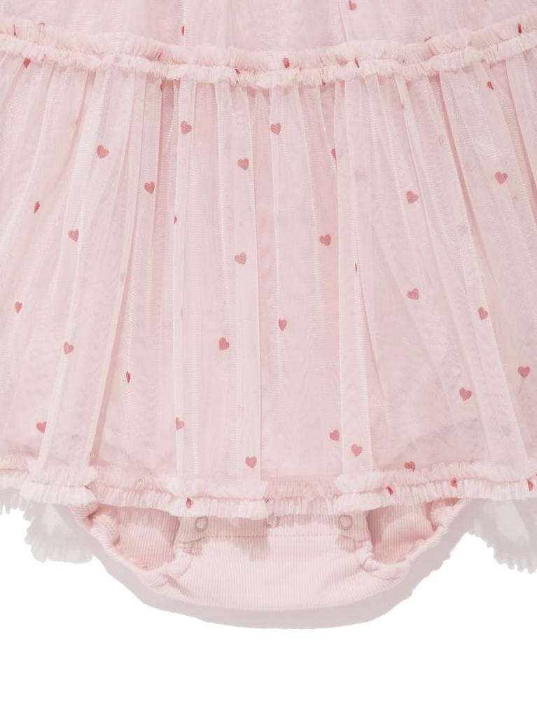 Gelato Pique Baby Heart Print Tulle PBCO254489 Size 70 Romper, PNK,