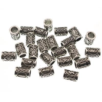 24pcs/Set Vintage Futhark Runes Viking Beads Spacer Large Hole Beard or Hair Bead for Charm Bracelet DIY Handmade Jewelry Making
