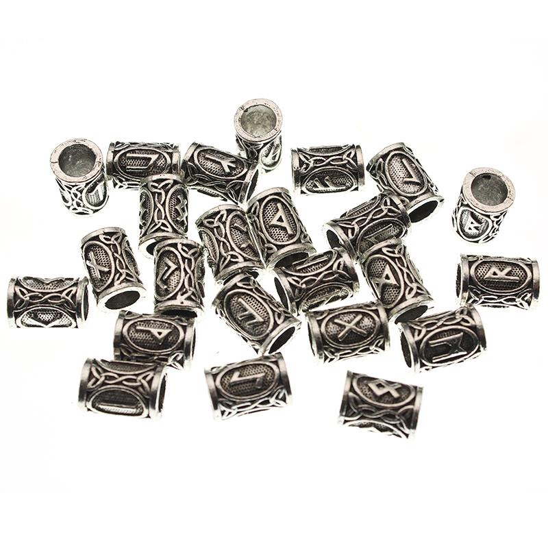 24pcs/Set Vintage Futhark Runes Viking Beads Spacer Large Hole Beard or Hair Bead for Charm Bracelet DIY Handmade Jewelry Making