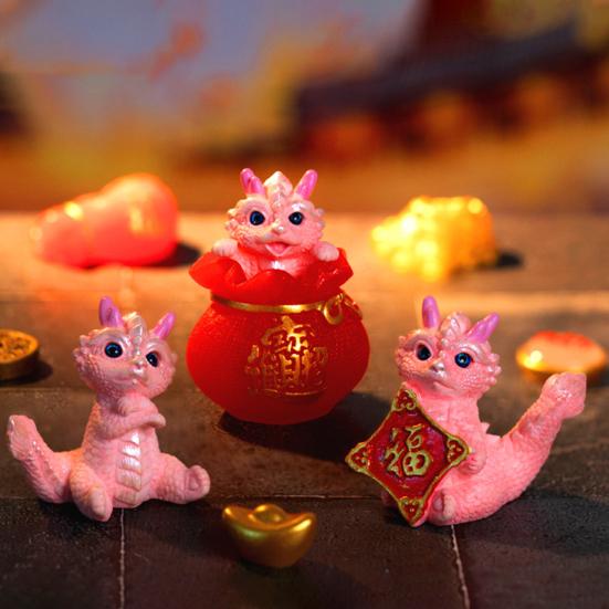 Bright Colors Cute Dragon Figurine Resin Ornament for Home New Year Decorations
