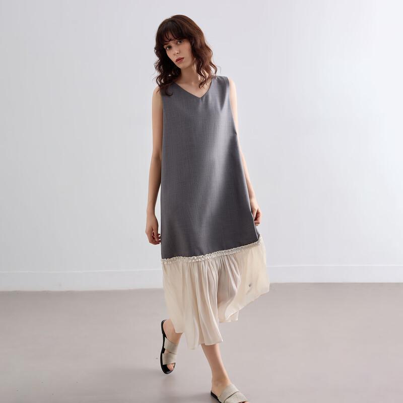 Demana Women's Sleeveless Color-block Patchwork Commuter A-line Midi Dress