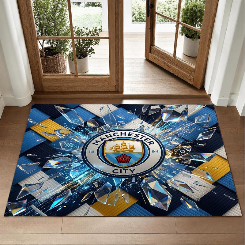 Manchester City Design Crystal Velvet Rug Soft Decorative Mat for Bedroom Entrance