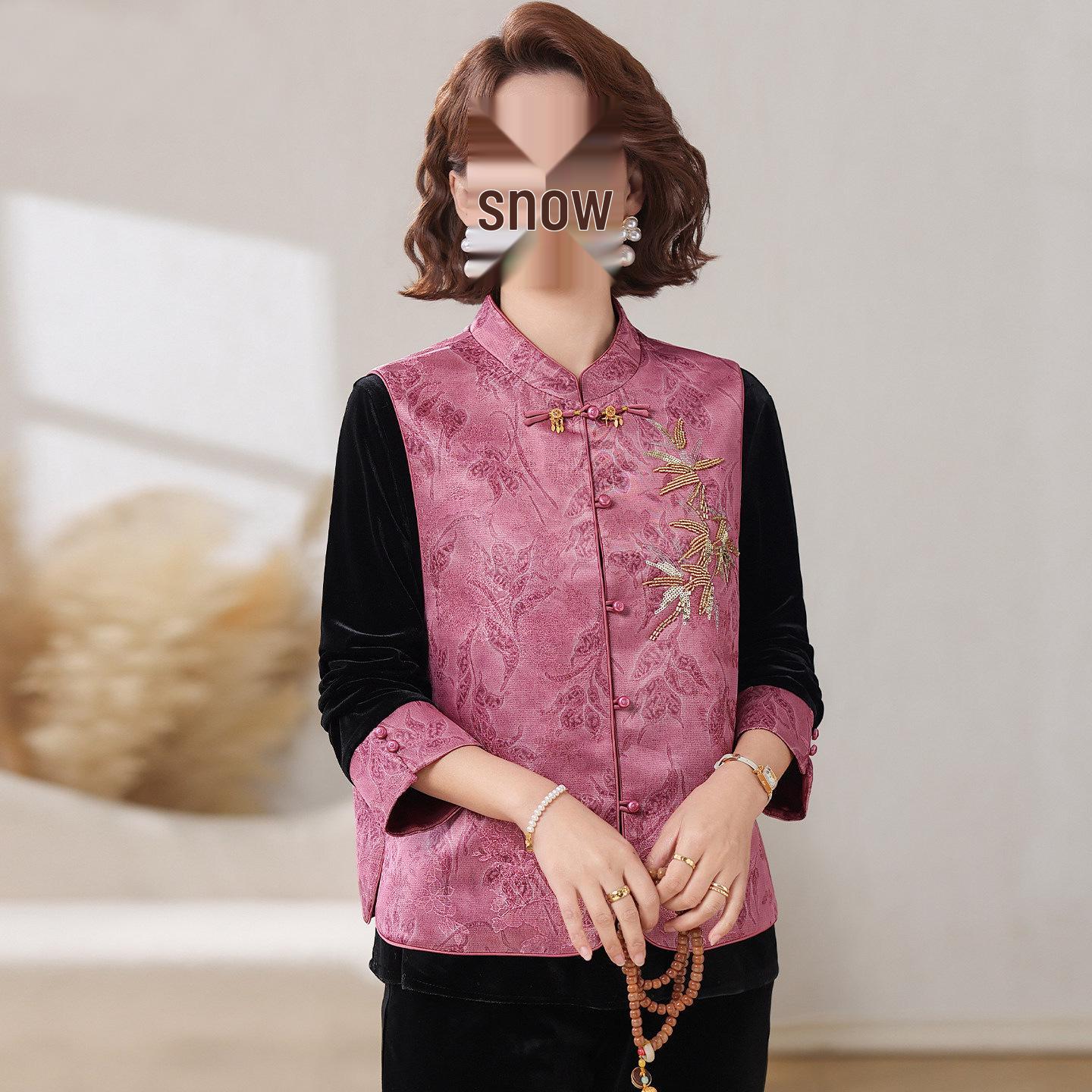 

2026 New Chinese Style Golden Velvet Spring/Autumn Outfit Set for Middle-Aged Women - Vest Top & Small Top 3XL (Recommended 120-135 jin)