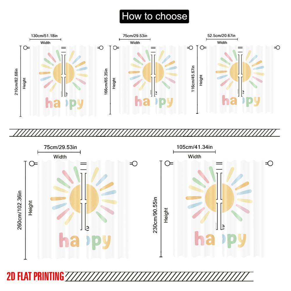 2pcs 2D Flat Printing Curtain Happy Sun Watercolor Polyester Without Electricity All Season Party & Holiday Decor Perfect for