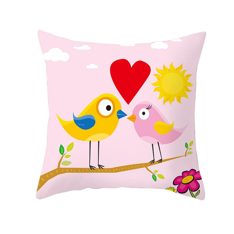 Cartoon Print Series Valentine's Day Peach Skin Pillow Cover Home Fabric Square Cushion Cover