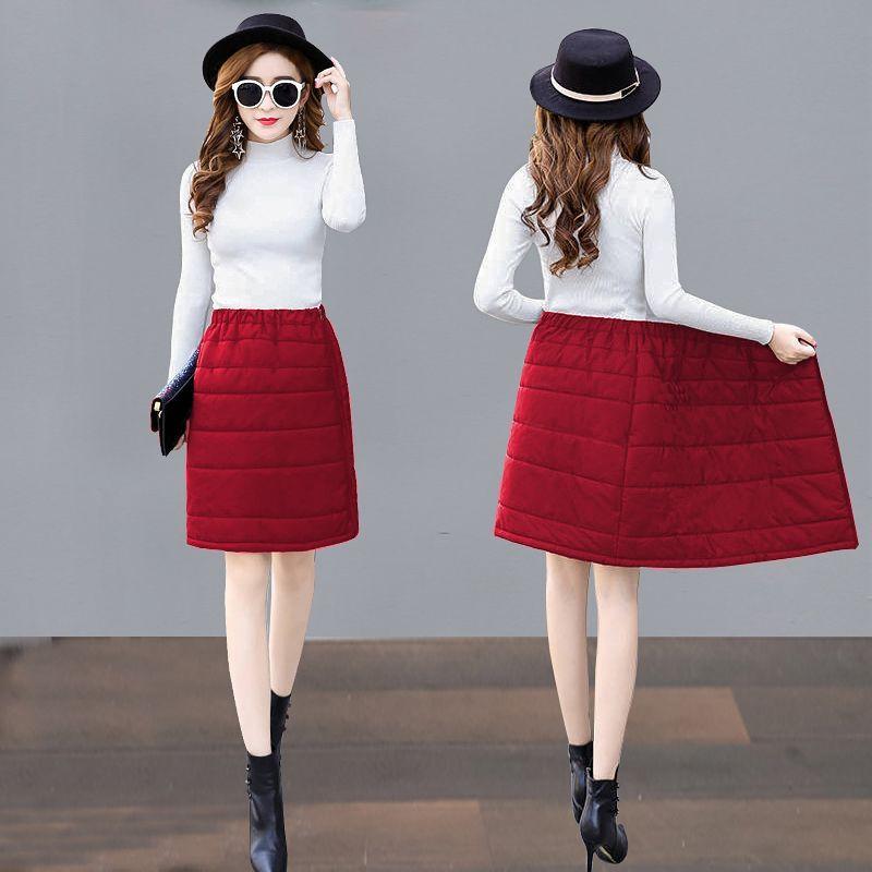 Thickened Down Cotton Skirt Women's Short Skirt Winter Elastic Waist Outer Wear One-piece Pocket Skirt Large Size Hip Skirt