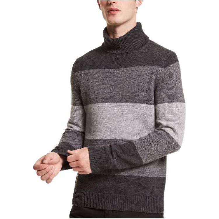 Michael Kors FW22 Striped Color Block Turtleneck Pullover Sweater Men sweater Charcoal-Mix CF2604Y74X029 M