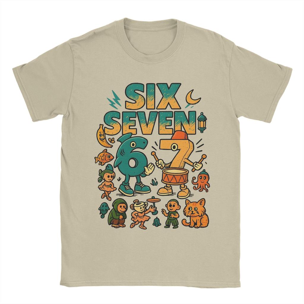 67 Six Seven Italian Brainrot Kids Gaming Meme T Shirt for Men 100% Cotton T-Shirts Round Collar  Tees Short Sleeve Clothes