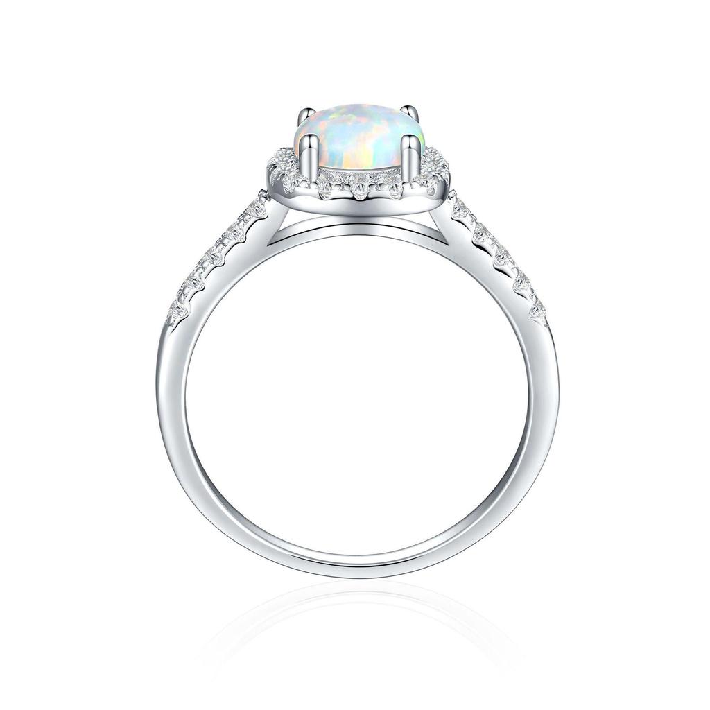 Dámský prsten na ukazováček z ryzího stříbra 925 s opálem a červeným korundem a zirkony