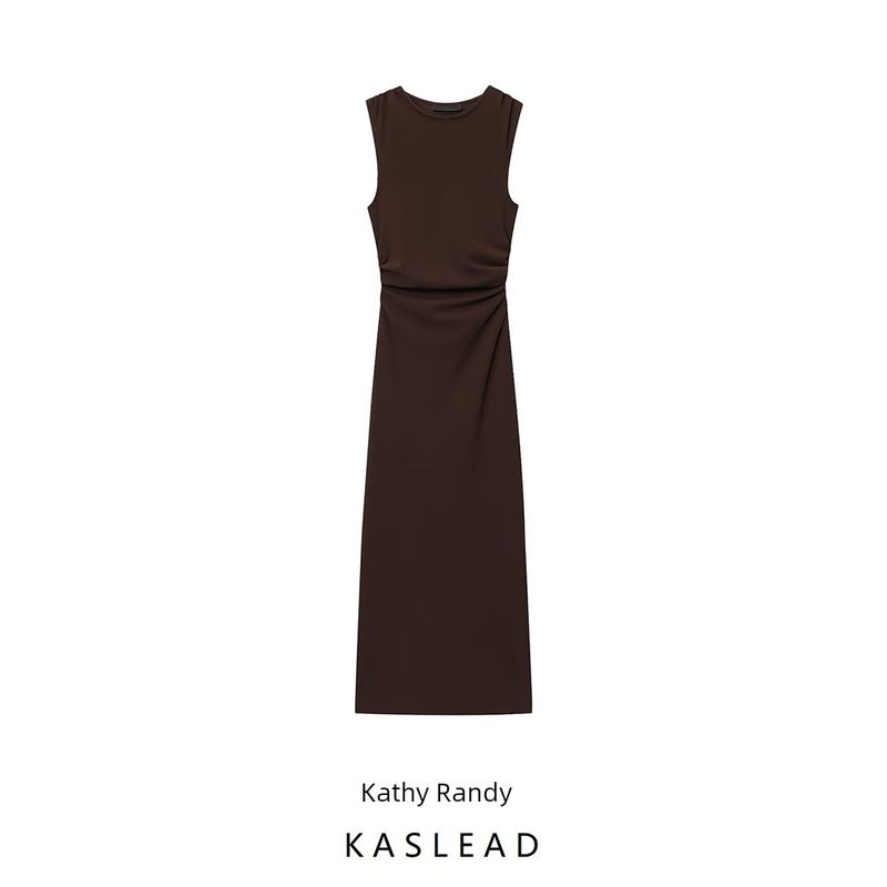 Kaslead New Women Clothes Western Style Fashion Back Split Round Neck Sleeveless Dress 7484167