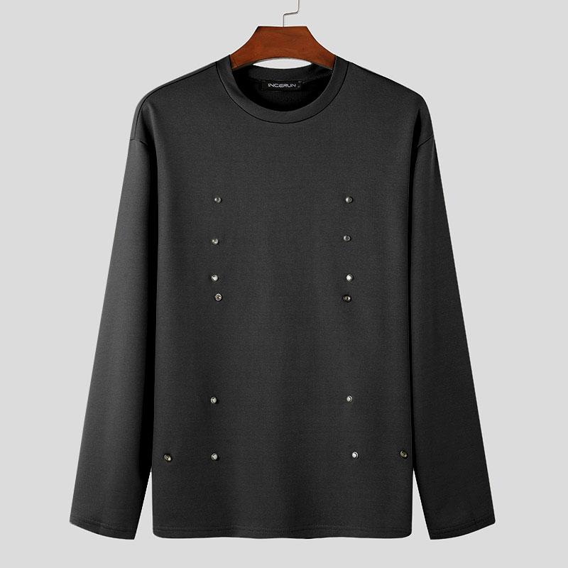 INCERUN Men Spring Autumn Round Neck Long Sleeve Buttons Pullovers Tops