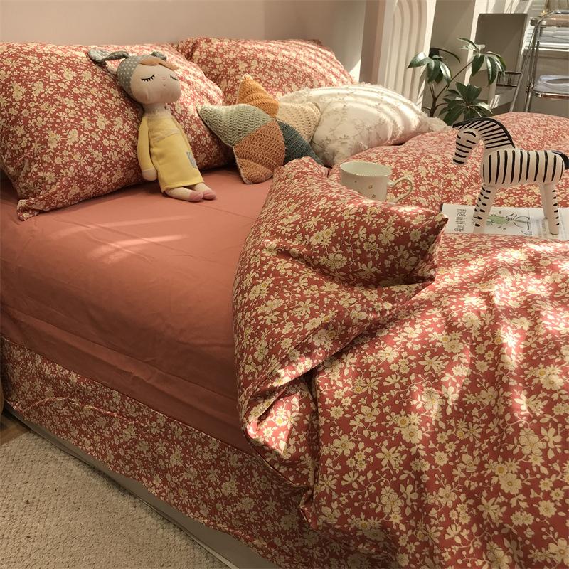 

Ins пасторальный стиль, стираный хлопок, маленькая кровать с цветочным принтом, комплект из четырех предметов, чистый хлопок 1.8m bed sheet 4pcs