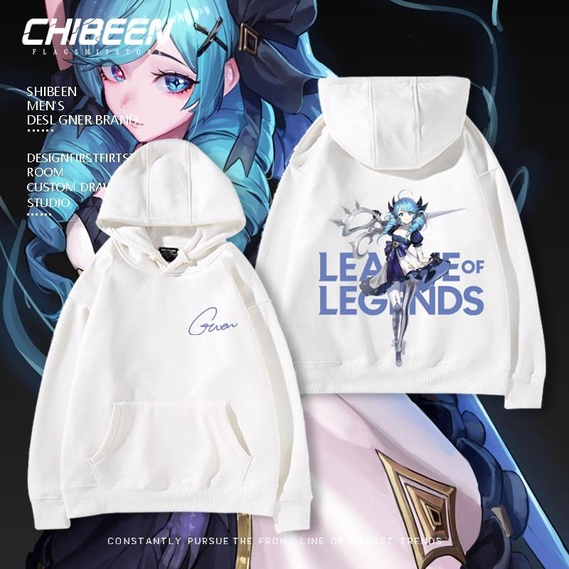 League of Legends LOL Lingluo Puppe Gwen Print Herren Kapuzensweatshirt Herbst und Winter Outdoor Plus Samt Locker Erwachsene Oberteile