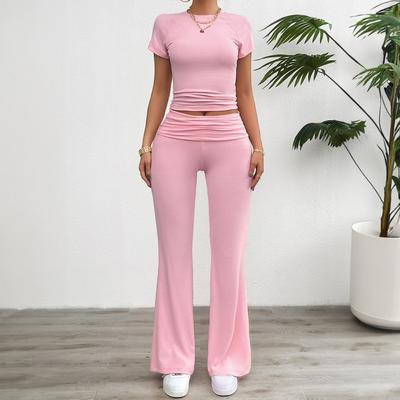 Women's Spring and Summer Casual Solid Color Slim-fit Short-sleeved Trousers Suit