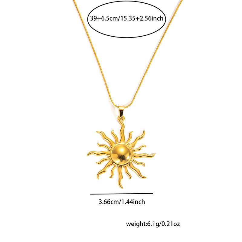 Retro Temperament Gold Color Stainless Steel Greek Totem Sun Pendant Necklace for Women Designer Charm Jewelry Accessories Gifts