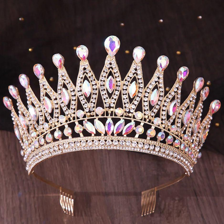 DIEZI Vintage Baroque Bridal AB Crystal Tiara Crown For Women Girls Wedding Party Queen Rhinestone Crown Hair Dress Accessories