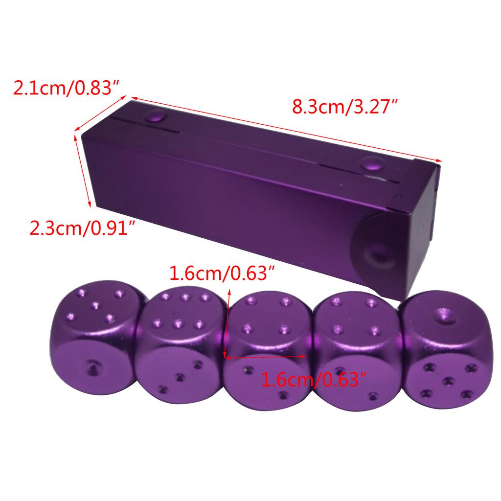 5 Pcs 6 Sided Dice Set with Box for Board Game Silver/Gold/Green/Red/Blue/Purple