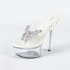 Rhinestone Sexy High Heel 15CM Thin Heel Waterproof Table Slippers Transparent Crystal Shoes Wedding Shoes Banquet High Heel