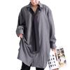 Robe Chemise Mini Rayée Or Japon Grande Taille avec Ruban Longue Taille 3L Cravate Femme, Au-dessus du Genou, Manches, Gris, (jp157)
