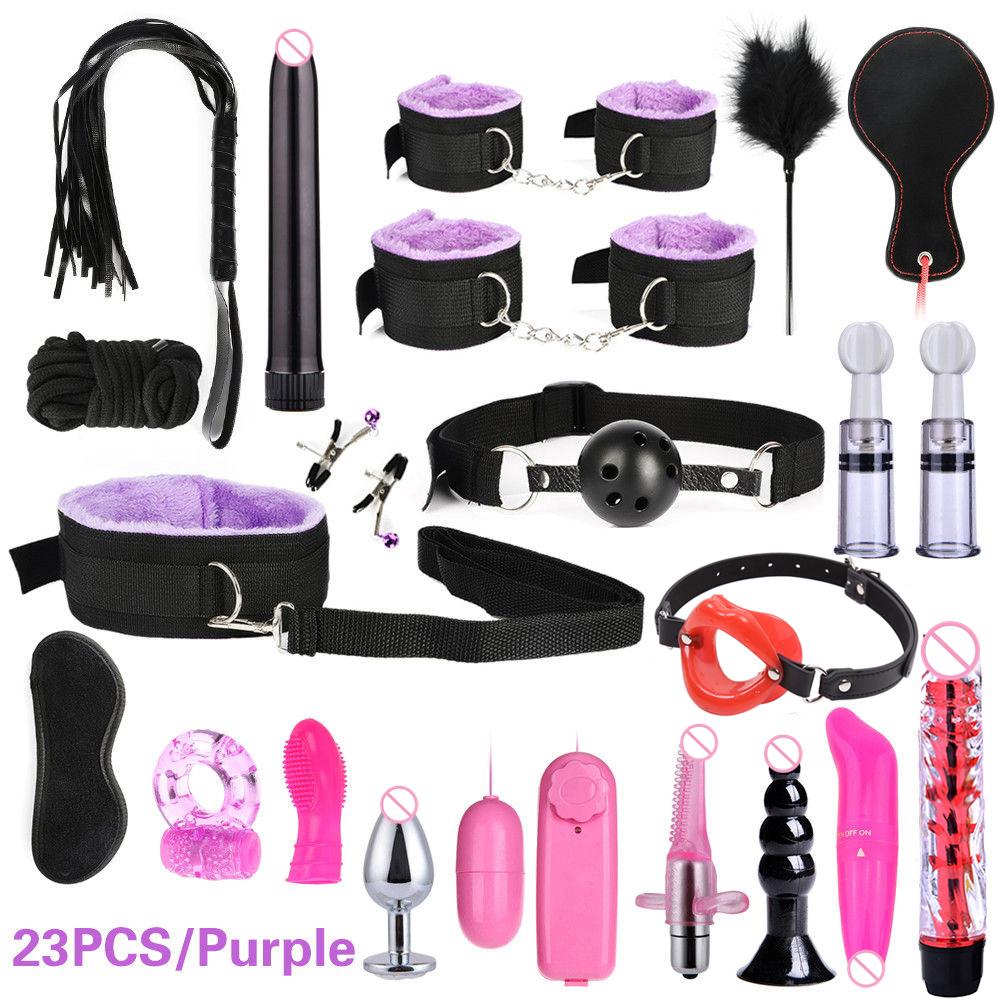 BDSM Bed Restraint Toys - 11-piece Couple Restraint Set Strange Toys with Nipples Handcuffs Collars Ankles Cuffs and Eye Masks