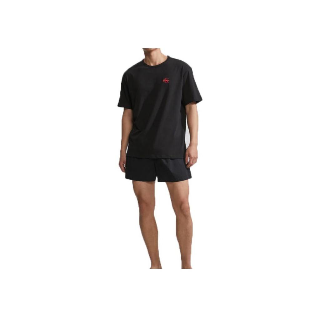 Calvin Klein Solid Color Round Neck Letter Print Fitted Short Sleeve T-Shirt Men tops Black NM2418E-UB1