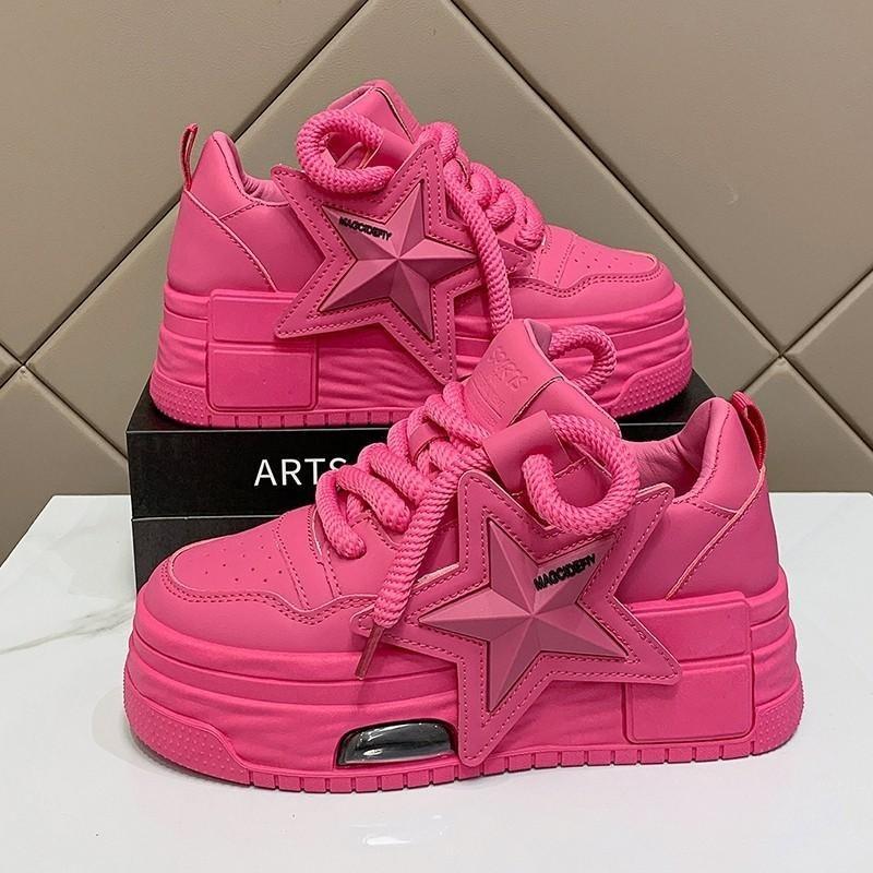 Damen Mode Schnür-Sneaker Rutschfeste Dicke Sohle Kunstleder Leicht Outdoor Bequem Laufschuhe Gehen Schuhe für Damen