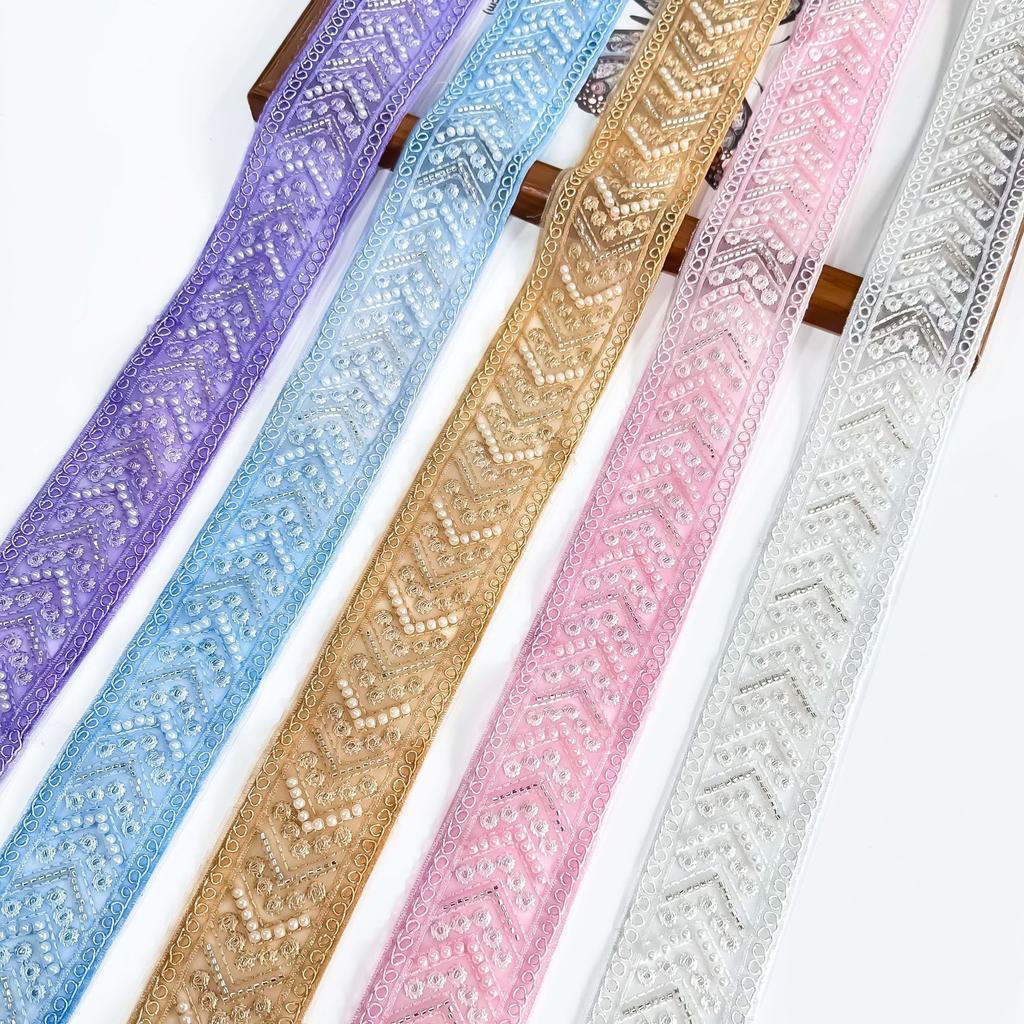 5.5Cm Multi-Color Handmade Beads Bone Rope Barcode Clothing Cuffs Skirt Webbing Ethnic Style Decorative Lace Accessories