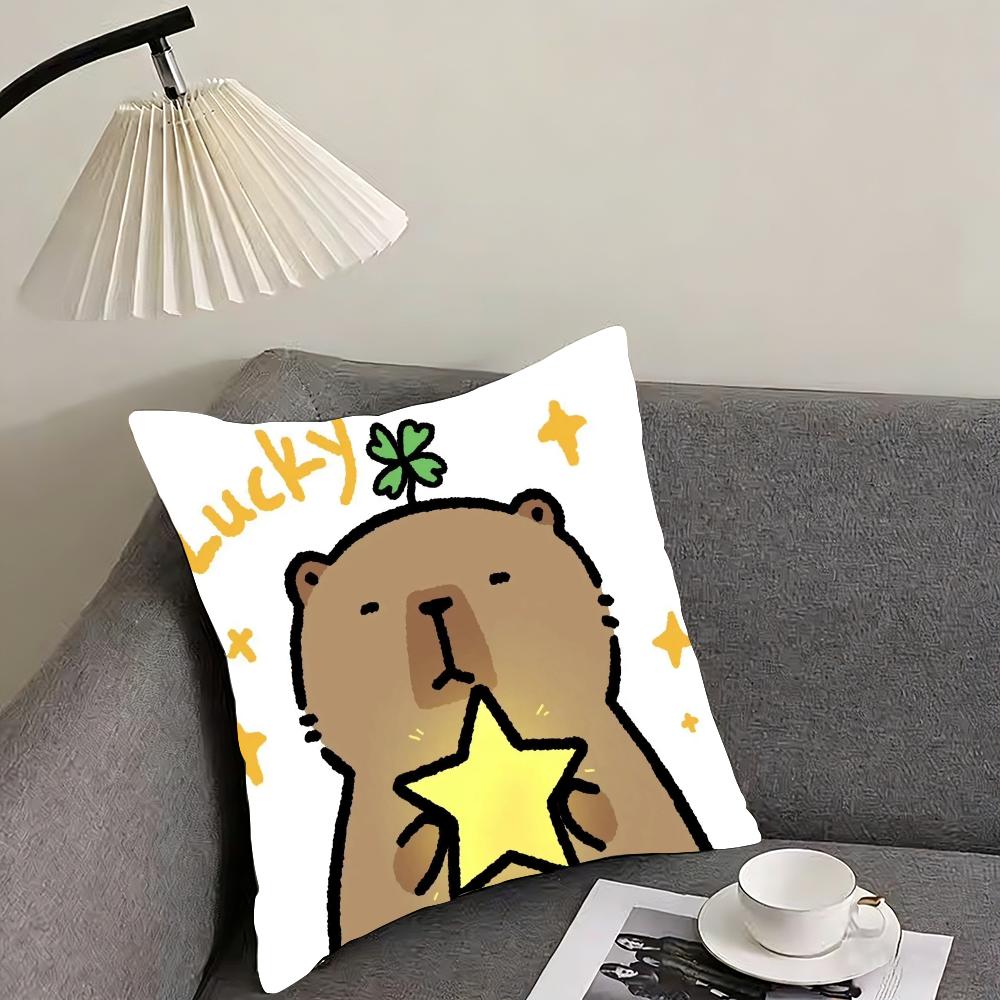 Capybara Cartoon Cute Cushion Cover Reversible Plush Pillow Cover – For Car, Sofa, Bedroom, Perfect As a Gift.