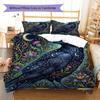 Flower Cat Crow Pattern Bedding,Quilt Set Quilt Cover Pillowcase Home Birthday Gift (1 * Duvet Cover + 2 * Pillowcase, Without Core)