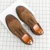 Fashion Men's Business Formal Shoes Embossed Matte Leather Brogue Wedding Shoes Adult Footwear Non-Slip Sole Basic Ankle Cover