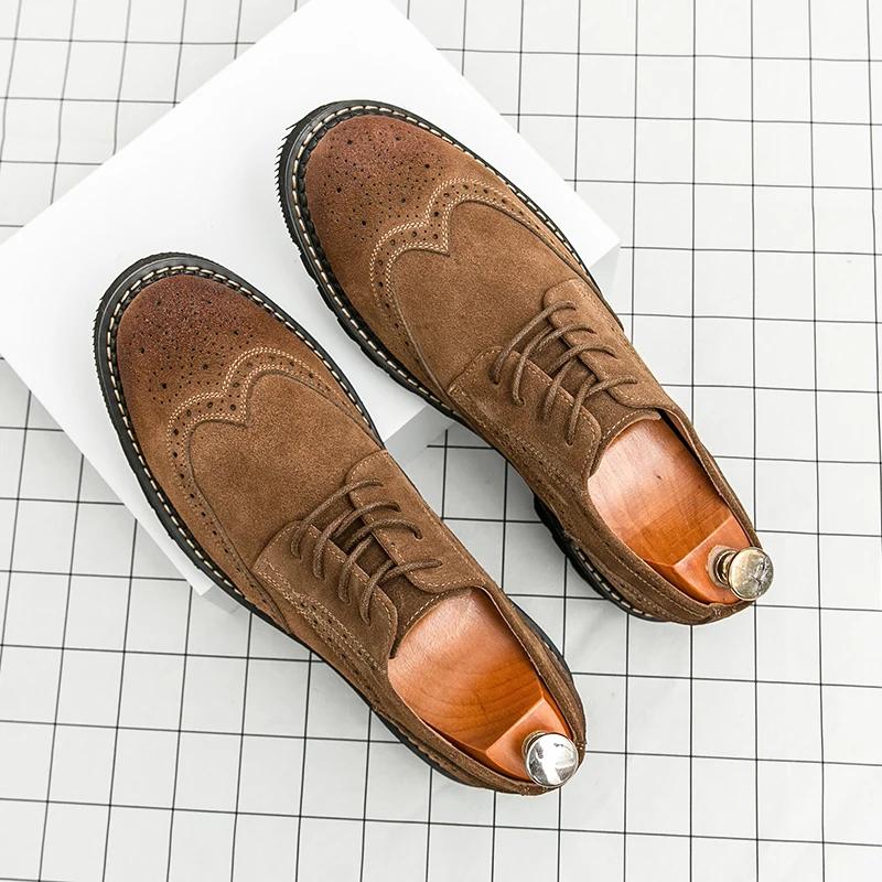 Fashion Men's Business Formal Shoes Embossed Matte Leather Brogue Wedding Shoes Adult Footwear Non-Slip Sole Basic Ankle Cover