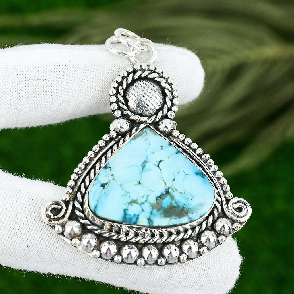 Tibetan Turquoise Gemstone 925 Sterling Silver Bezel Elegant New Pendant Jewelry