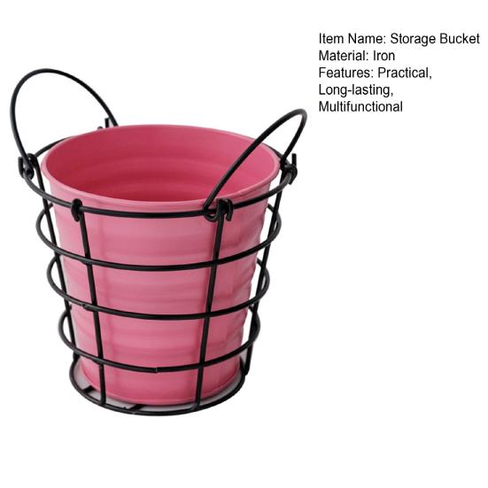Storage Bucket with Iron Frame Hanging Planter Basket Balcony Flower Pot Hanger Home Decoration Vase with Handle for Living Room Courtyard