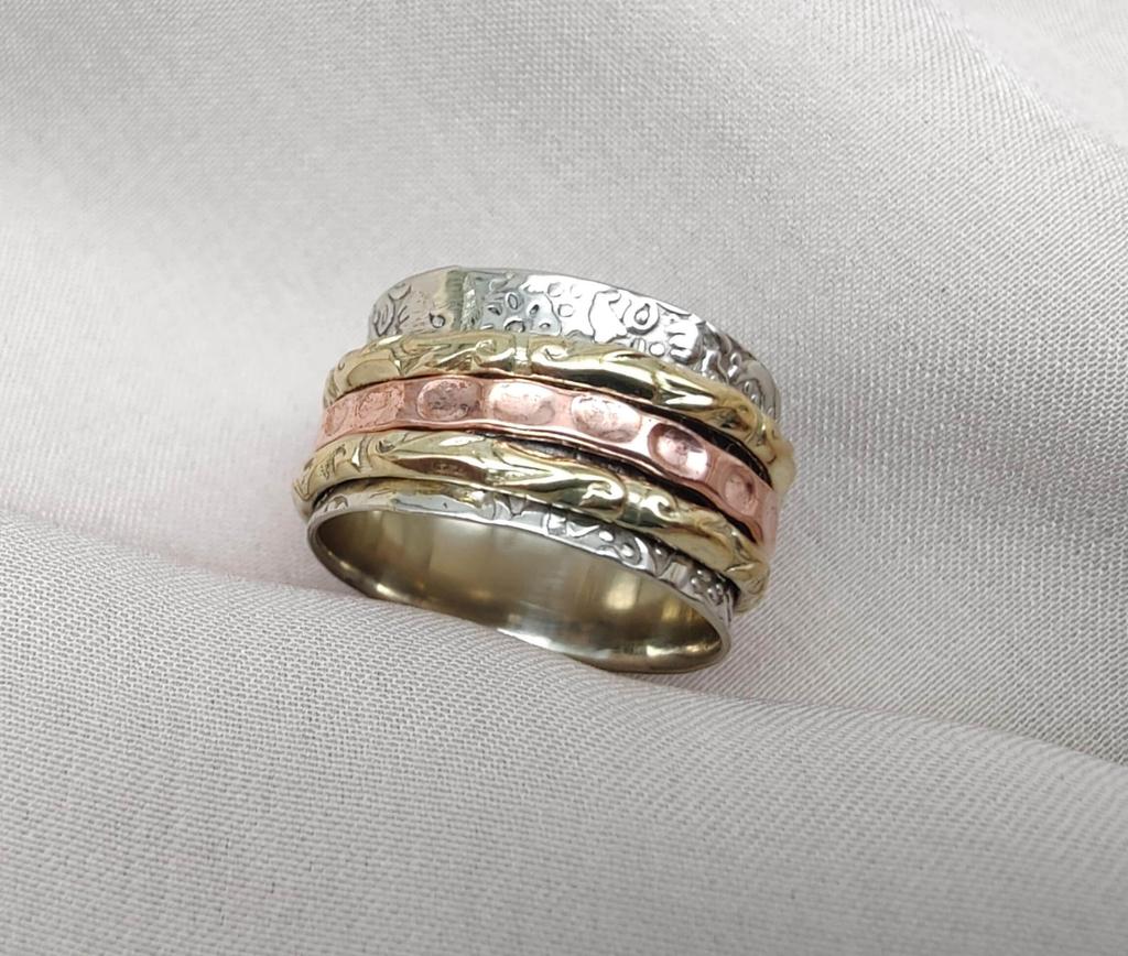 Sterling Silver Spinner Ring: Mixed Metal Meditation Fidget Band