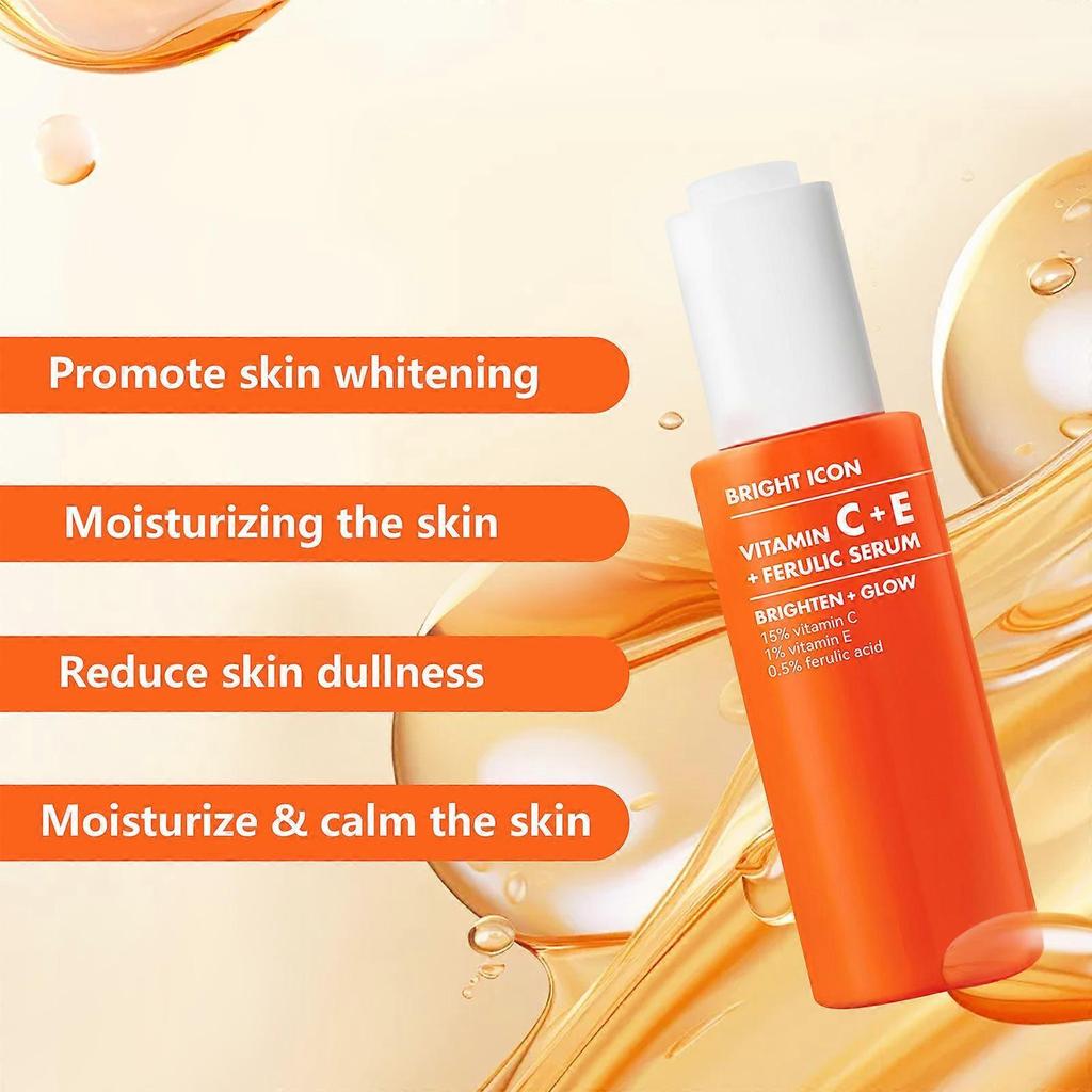 1-5x geeignet für SKIN Bright Icon Vitamin C + E + Ferulasäure Serum, Aufhellendes & Beruhigendes Gesichtsserum, Hilft, den Hautton auszugleichen, Vegan & Tierversuchsfrei